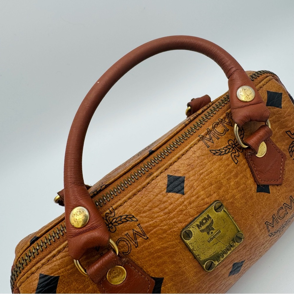 MCM Tan Leather Small Boston Bag in Visetos - Picture 5 of 12
